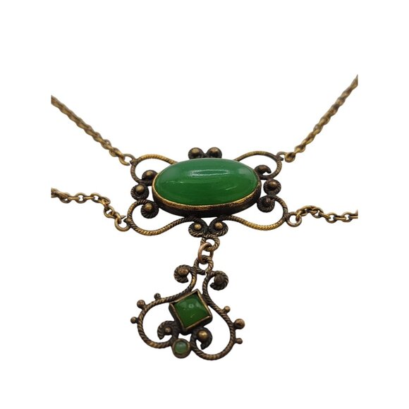 Antique Chrysoprase and Brass Lavalier Necklace (A5688) - Picture 5 of 7